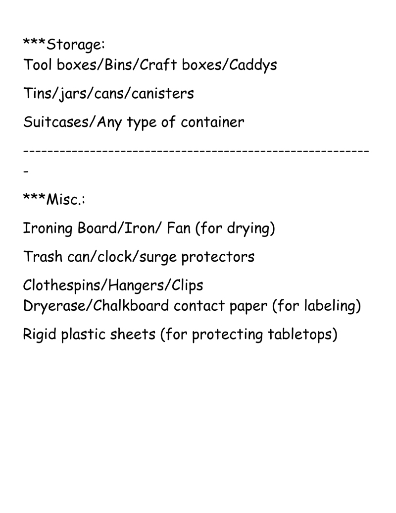 Craft Room Furniture 
               and Storage List #2